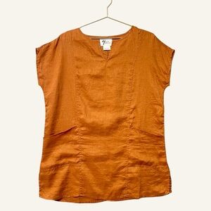 Andrea Jovine Linen Tunic NWT Size Small Rust Brown Cap Sleeve Coastal Lagenlook
